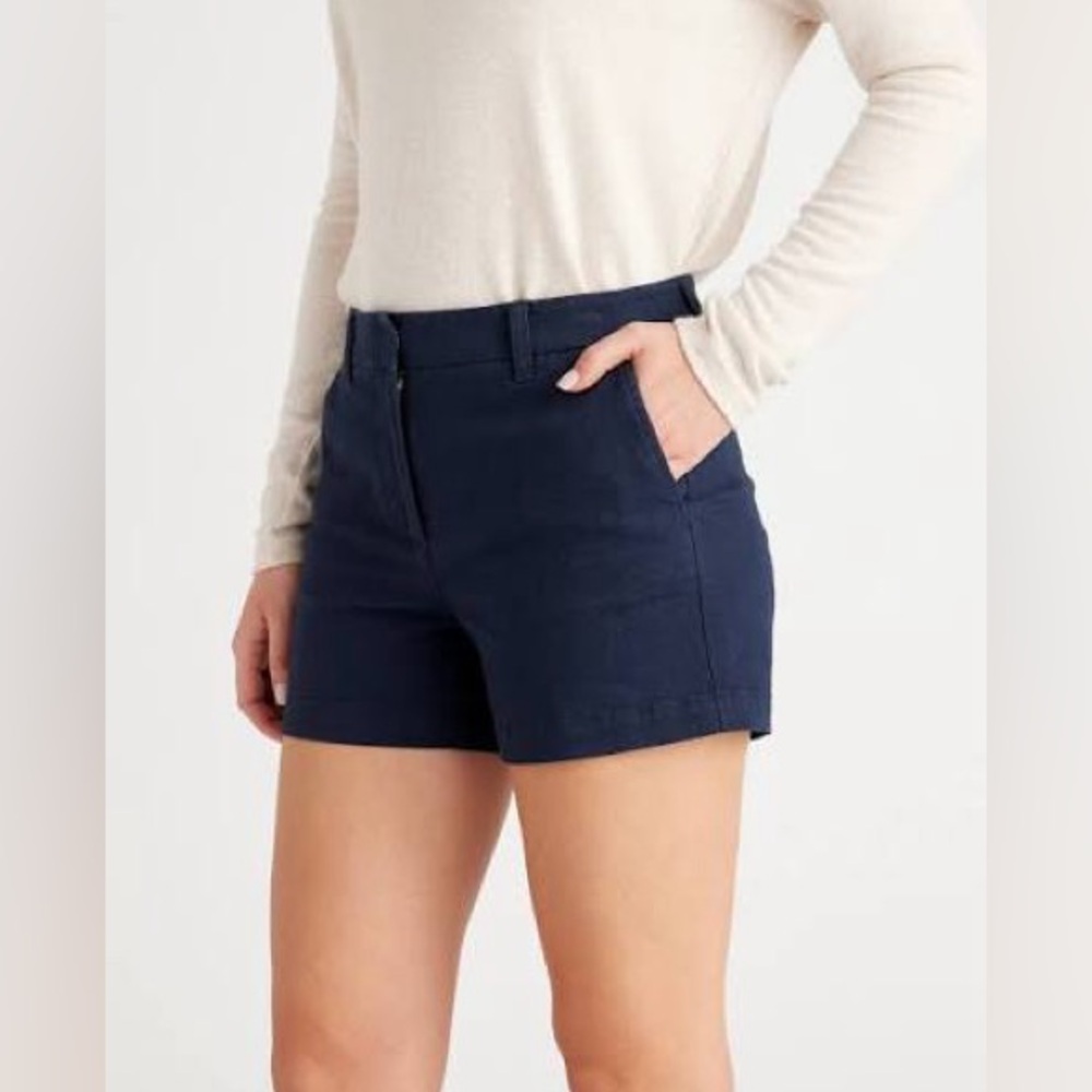 Quince Organic Stretch Cotton Chino Shorts Sz 2 Navy Blue NEW